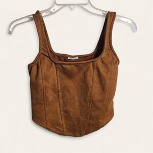 RUE 21 Cropped Corset Tank Top Renaissance Vegan Leather Women XS Brown
